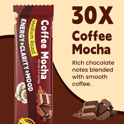 WepBio Bio-Pilz Kaffee Mokka 11-in-1 Adaptogener Pilz-Mix mit Ashwagandha KSM-66, Löwenmähne, Reishi, Truthahnschwanz – Instant Pilzkaffee für Energie, Fokus, Zuckerfrei, 30 Portionen