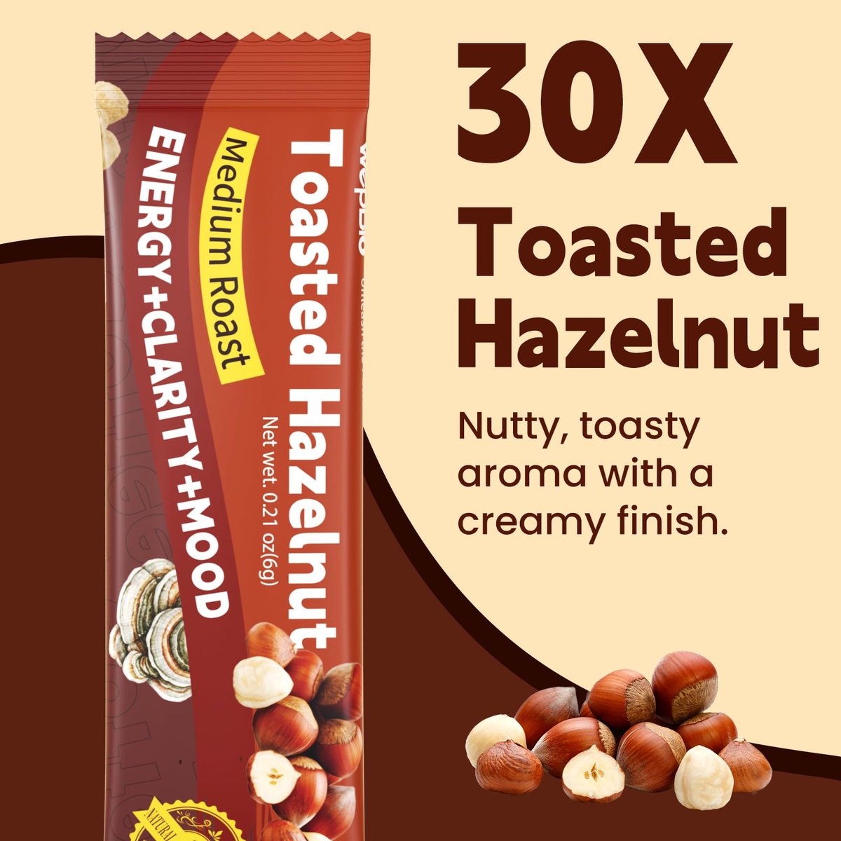 WepBio Bio-Pilz-Kaffee 11-in-1 Adaptogener Pilzmischung mit Ashwagandha KSM-66, Löwenmähne, Reishi, Truthahnschwanz, Haselnuss-Instantpilzkaffee für Energie, Fokus, Zuckerfrei, 30 Portionen