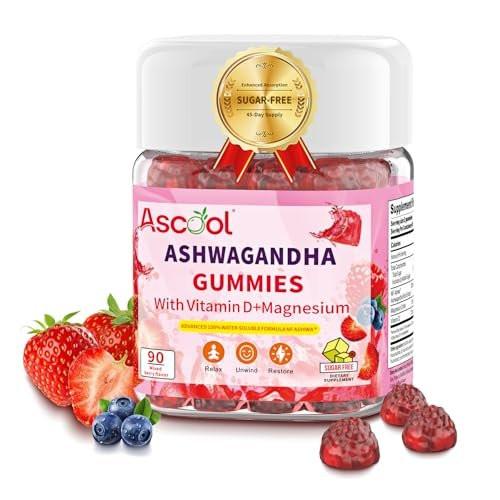 Ascool Ashwagandha Gummies für Stressabbau & Ruhe mit Magnesium + Vitamin D – 90 Stück, zuckerfrei, vegan
