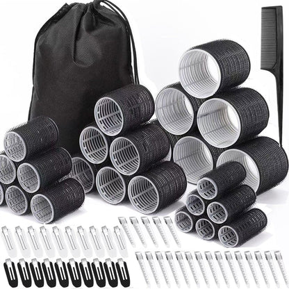 66-teilige Lockenwickler für Frauen, Haarrollen in 4 Größen (60/48/36/25 mm) mit 40 Edelstahlklammern, selbsthaftende Wickler für langes, mittleres und kurzes Haar, inklusive Aufbewahrungstasche und Kamm
