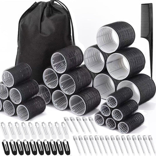 66-teilige Lockenwickler für Frauen, Haarrollen in 4 Größen (60/48/36/25 mm) mit 40 Edelstahlklammern, selbsthaftende Wickler für langes, mittleres und kurzes Haar, inklusive Aufbewahrungstasche und Kamm