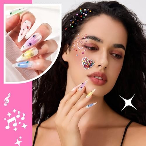 YGDZ Face Gems mit Face Makeup Glue für Strasssteine, Face Jewels Aufkleber, Augen, Perlen Haar Gems für Frauen, Mädchen, Körperkleber für die Haut, Selbstklebende Strasssteine für Nagelkunst, Basteln