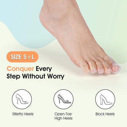 30 Stück Silikon Zehenschützer für Damen High Heels - Anti-Reibung Doppelgröße Große & Kleine Zehenkappen gegen Blasen und Schmerzen - Klare & Atmungsaktive Zehenhülsen für ganztägigen Komfort