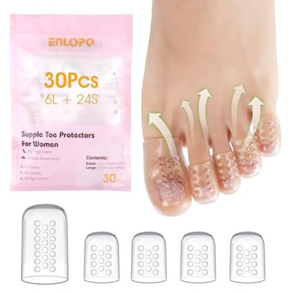 30 Stück Silikon Zehenschützer für Damen High Heels - Anti-Reibung Doppelgröße Große & Kleine Zehenkappen gegen Blasen und Schmerzen - Klare & Atmungsaktive Zehenhülsen für ganztägigen Komfort