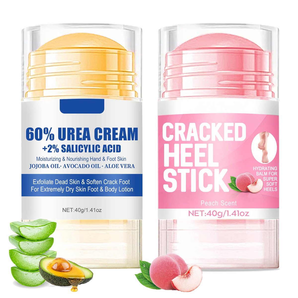 HJXUQIME 2er-Pack 60% Urea Fußcreme mit Aloe & Pfirsich – Feuchtigkeitsspendend & rissige Fersen reparierend