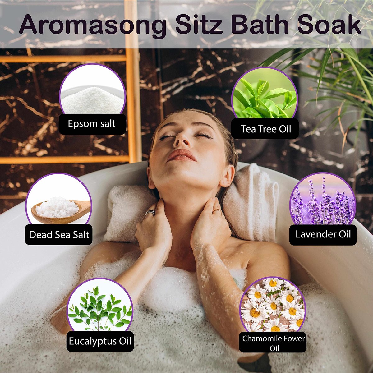 Aromasong Sitzbad Salz 2lb – Sitzbad für Hämorrhoiden & Wochenbettpflege – Totes Meer & Bittersalz mit Lavendel, Kamille & Teebaum – Natürliche Sitzbadesalze – Hergestellt in USA