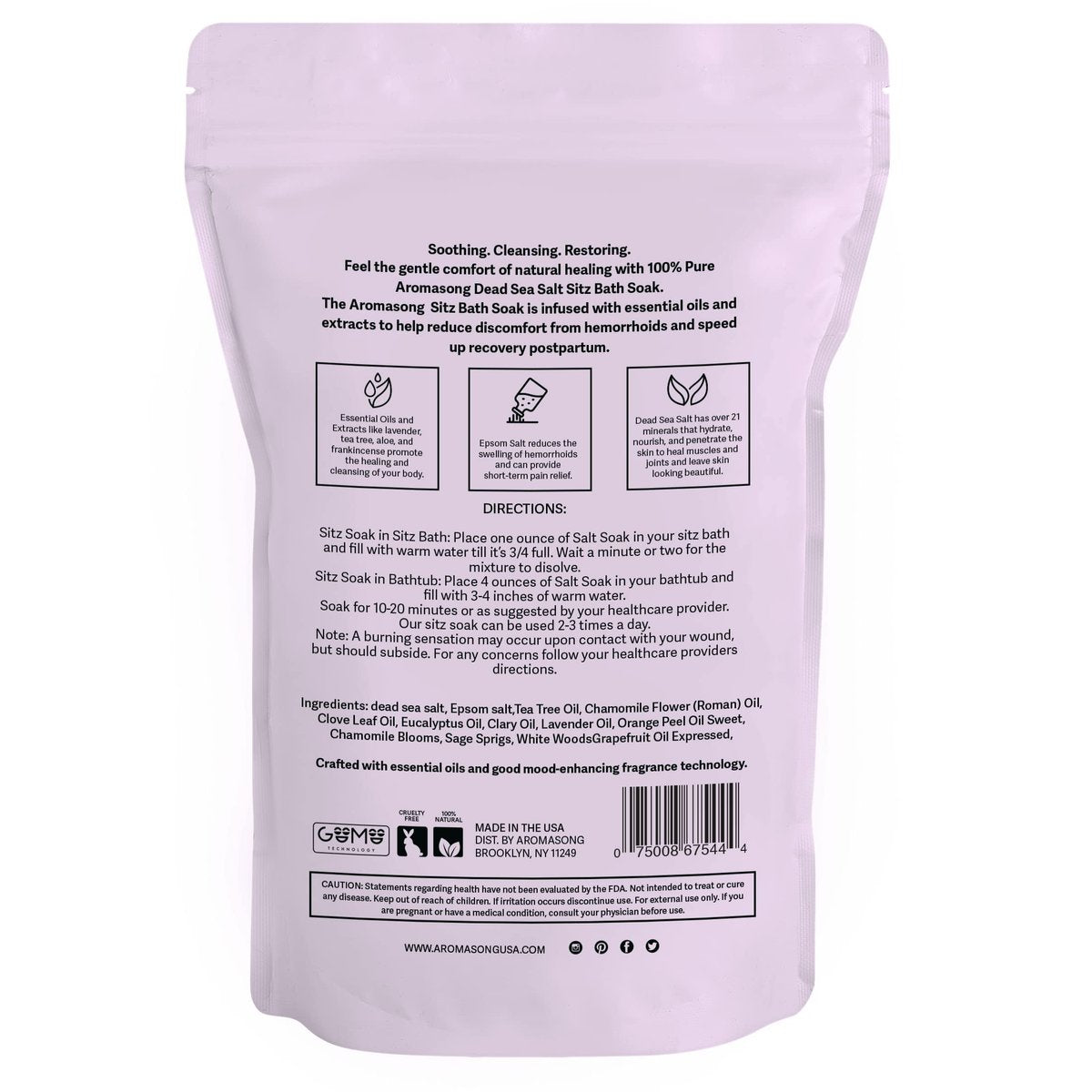 Aromasong Sitzbad Salz 2lb – Sitzbad für Hämorrhoiden & Wochenbettpflege – Totes Meer & Bittersalz mit Lavendel, Kamille & Teebaum – Natürliche Sitzbadesalze – Hergestellt in USA