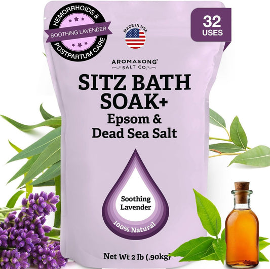 Aromasong Sitzbad Salz 2lb – Sitzbad für Hämorrhoiden & Wochenbettpflege – Totes Meer & Bittersalz mit Lavendel, Kamille & Teebaum – Natürliche Sitzbadesalze – Hergestellt in USA