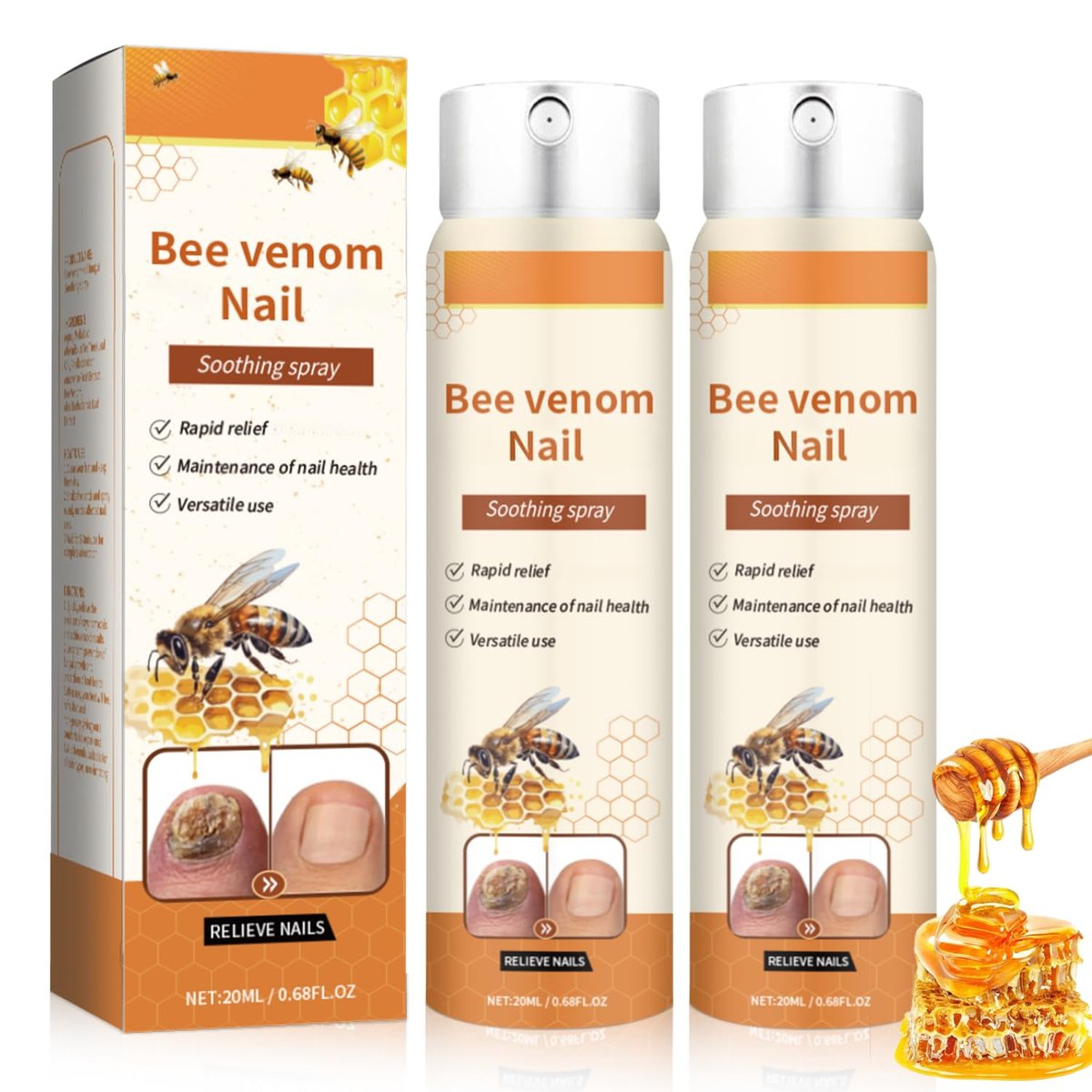 2er-Pack Bienengift Nagelberuhigungsspray – Fortschrittliche Nagelreparatur & Pflege, sanft und nährend, 0,68 Fl Oz (2er-Pack)