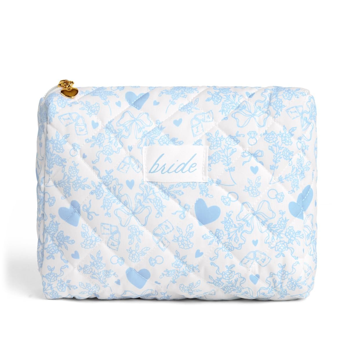 xo, Fetti Braut-Make-up-Tasche – Gestepptes „Something Blue“ für Brautjungfern, Polterabend, Hochzeitsdusche, Kulturbeutel, Reise-Make-up-Tasche