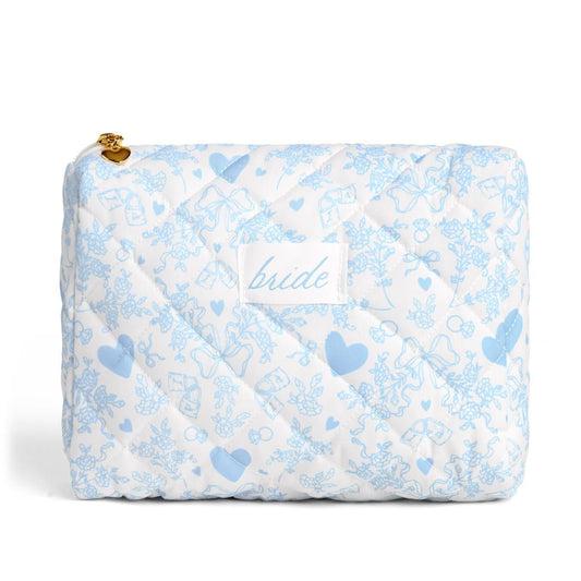 xo, Fetti Braut-Make-up-Tasche – Gestepptes „Something Blue“ für Brautjungfern, Polterabend, Hochzeitsdusche, Kulturbeutel, Reise-Make-up-Tasche