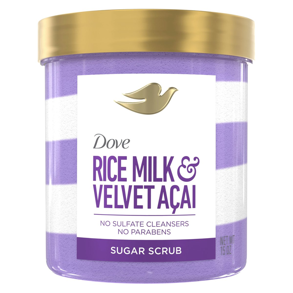 Dove Zucker-Körperpeeling Samtiges Acai & Reis Milch für Frauen für sanfte Exfoliation und hydratisierte Haut 425 g