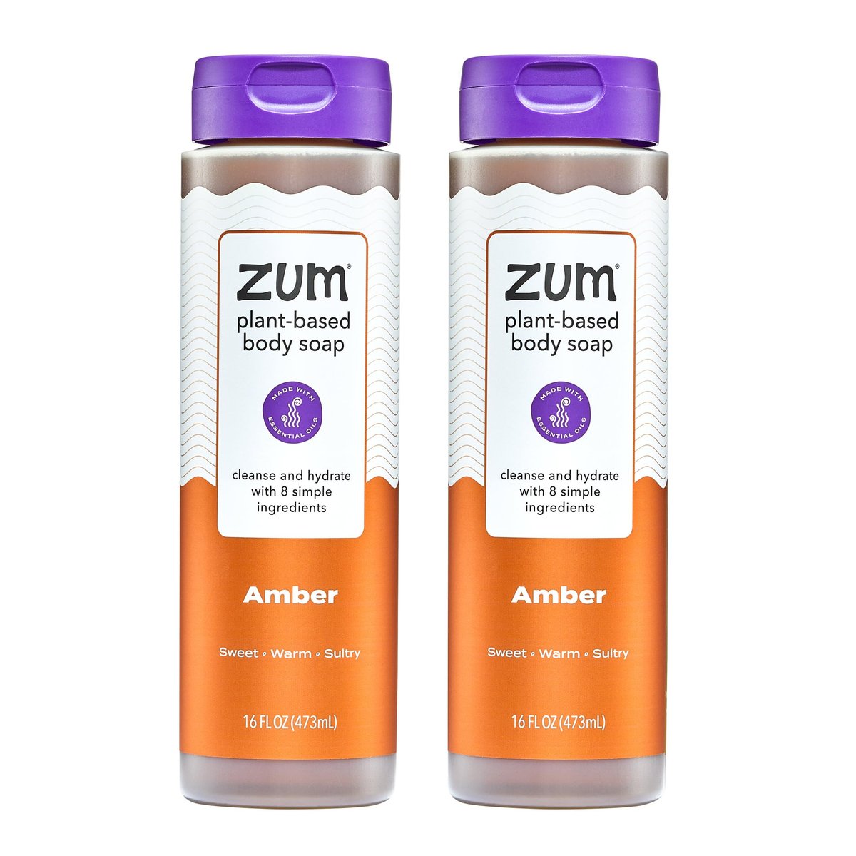 Zum Body Soap Amber – 16 fl oz (2er-Pack) – Natürliche Flüssigseife mit warmem Amberduft