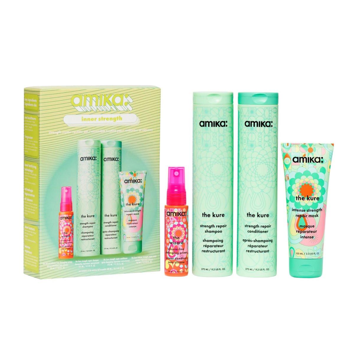 Amika Inner Strength Repair Routine Set – Pflegeset für trockenes, geschädigtes Haar durch Bleichen, Färben, Chemikalien oder Hitzeeinwirkung