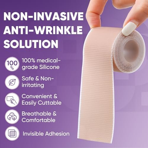 TEAWOO Anti-Falten Silikon-Narbenband für das Gesicht, Faltenpflaster für Stirn und Gesicht, Gesichtspflaster gegen Falten über Nacht, 2 Rollen (1,2" x 59" pro Rolle)