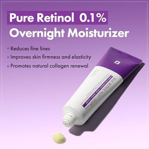 TOSOWOONG Real Retinol 0,1% Nachtcreme – Anti-Aging Gesichtsfeuchtigkeitscreme mit Retinol, Bakuchiol, für straffere Haut, Reduzierung von Falten und Porenverfeinerung | Koreanische Hautpflege für Gesicht & Hals, 50 ml / 1,69 fl. oz.