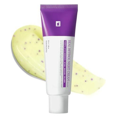 TOSOWOONG Real Retinol 0,1% Nachtcreme – Anti-Aging Gesichtsfeuchtigkeitscreme mit Retinol, Bakuchiol, für straffere Haut, Reduzierung von Falten und Porenverfeinerung | Koreanische Hautpflege für Gesicht & Hals, 50 ml / 1,69 fl. oz.