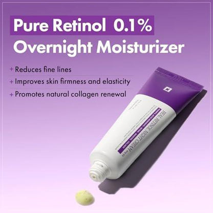 TOSOWOONG Real Retinol 0,1% Nachtcreme – Anti-Aging Gesichtsfeuchtigkeitscreme mit Retinol, Bakuchiol, für straffere Haut, Reduzierung von Falten und Porenverfeinerung | Koreanische Hautpflege für Gesicht & Hals, 50 ml / 1,69 fl. oz.