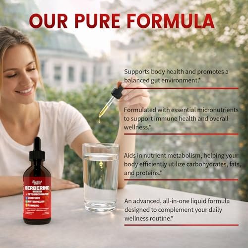 Berberin-Tropfen mit Ceylon-Zimt, Berberin HCL, Chrom, Bittermelone & Kurkuma – flüssige Nahrungsergänzung für Immunsystem & Stoffwechsel, schnelle Aufnahme – 118 ml