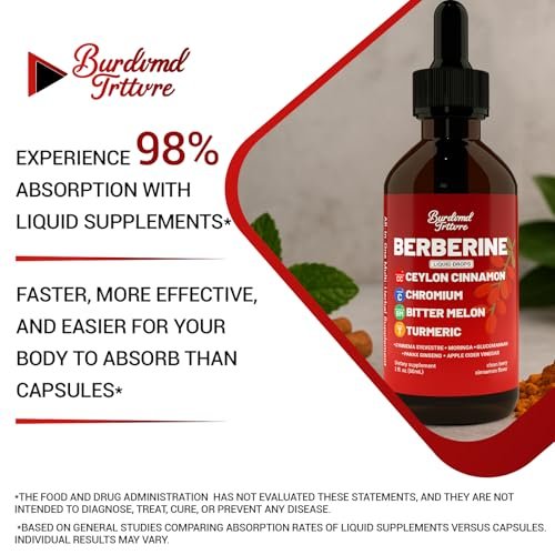 Berberin-Tropfen mit Ceylon-Zimt, Berberin HCL, Chrom, Bittermelone & Kurkuma – flüssige Nahrungsergänzung für Immunsystem & Stoffwechsel, schnelle Aufnahme – 118 ml