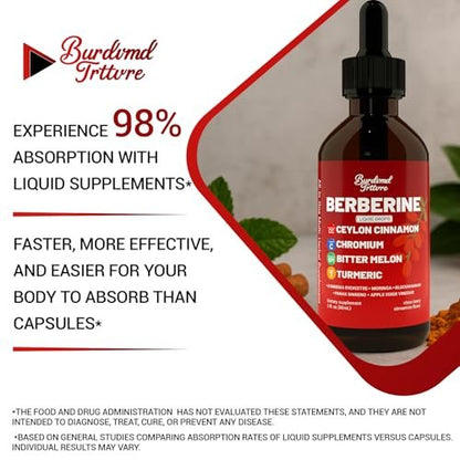 Berberin-Tropfen mit Ceylon-Zimt, Berberin HCL, Chrom, Bittermelone & Kurkuma – flüssige Nahrungsergänzung für Immunsystem & Stoffwechsel, schnelle Aufnahme – 118 ml