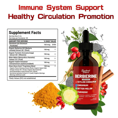 Berberin-Tropfen mit Ceylon-Zimt, Berberin HCL, Chrom, Bittermelone & Kurkuma – flüssige Nahrungsergänzung für Immunsystem & Stoffwechsel, schnelle Aufnahme – 118 ml