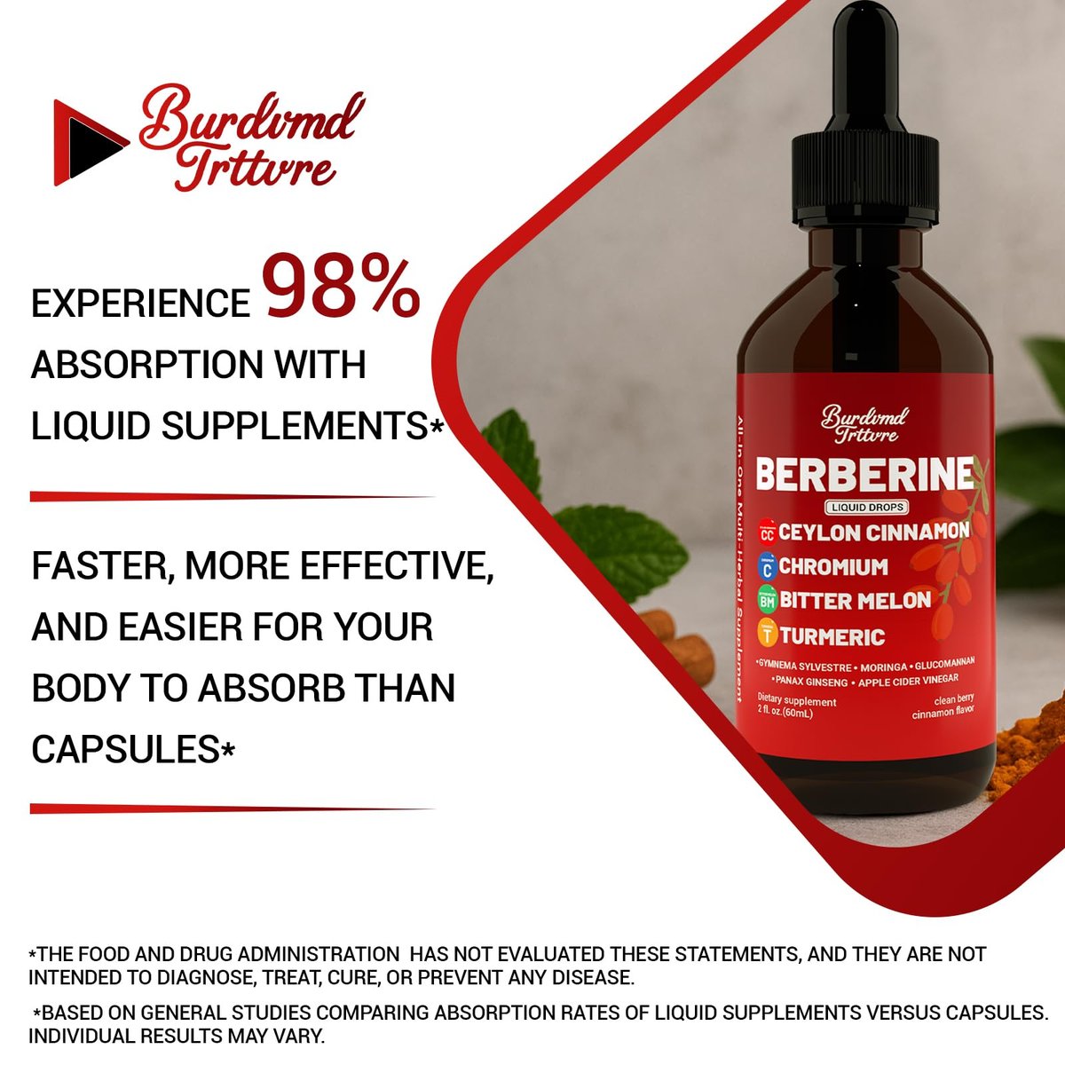 Berberin-Tropfen mit Ceylon-Zimt, Berberin HCL, Chrom, Bittermelone & Kurkuma – flüssige Nahrungsergänzung für Immunsystem & Stoffwechsel, schnelle Aufnahme – 118 ml