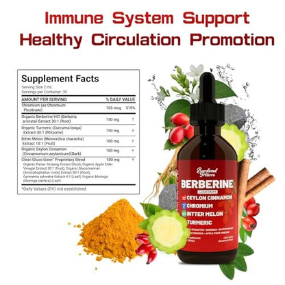 Berberin-Tropfen mit Ceylon-Zimt, Berberin HCL, Chrom, Bittermelone & Kurkuma – flüssige Nahrungsergänzung für Immunsystem & Stoffwechsel, schnelle Aufnahme – 118 ml