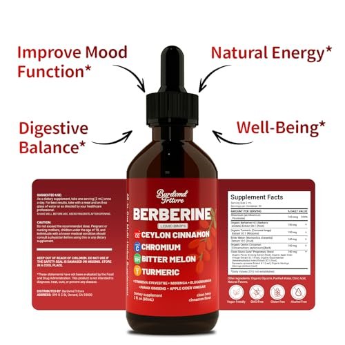 Berberin-Tropfen mit Ceylon-Zimt, Berberin HCL, Chrom, Bittermelone & Kurkuma – flüssige Nahrungsergänzung für Immunsystem & Stoffwechsel, schnelle Aufnahme – 118 ml