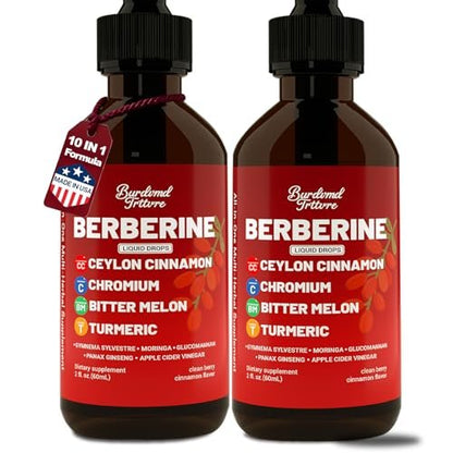 Berberin-Tropfen mit Ceylon-Zimt, Berberin HCL, Chrom, Bittermelone & Kurkuma – flüssige Nahrungsergänzung für Immunsystem & Stoffwechsel, schnelle Aufnahme – 118 ml