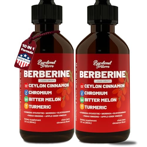 Berberin-Tropfen mit Ceylon-Zimt, Berberin HCL, Chrom, Bittermelone & Kurkuma – flüssige Nahrungsergänzung für Immunsystem & Stoffwechsel, schnelle Aufnahme – 118 ml