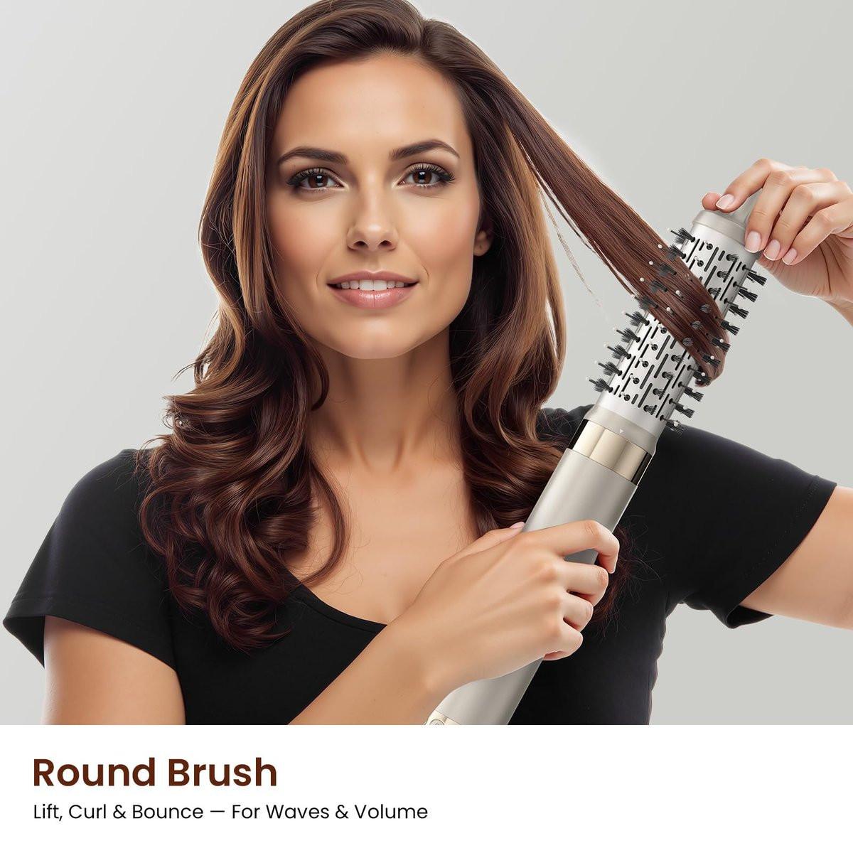 MESCOMB 5-in-1 Hot Air Styler Kit – 110.000 U/min Schnelltrockner, Auto-Wickel-Lockenwickler, Glätt- und Volumenbürsten All-in-One (Champagner Weiß)