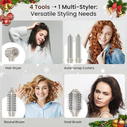 MESCOMB 5-in-1 Hot Air Styler Kit – 110.000 U/min Schnelltrockner, Auto-Wickel-Lockenwickler, Glätt- und Volumenbürsten All-in-One (Champagner Weiß)