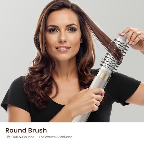 MESCOMB 5-in-1 Hot Air Styler Kit – 110.000 U/min Schnelltrockner, Auto-Wickel-Lockenwickler, Glätt- und Volumenbürsten All-in-One (Champagner Weiß)