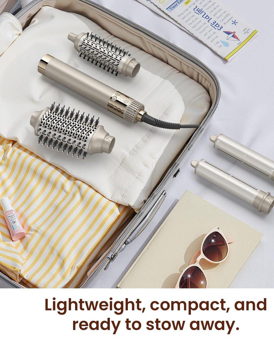 MESCOMB 5-in-1 Hot Air Styler Kit – 110.000 U/min Schnelltrockner, Auto-Wickel-Lockenwickler, Glätt- und Volumenbürsten All-in-One (Champagner Weiß)