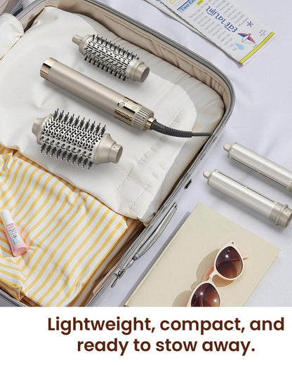 MESCOMB 5-in-1 Hot Air Styler Kit – 110.000 U/min Schnelltrockner, Auto-Wickel-Lockenwickler, Glätt- und Volumenbürsten All-in-One (Champagner Weiß)
