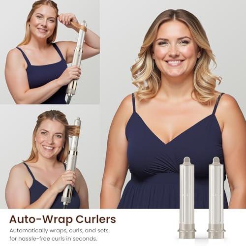 MESCOMB 5-in-1 Hot Air Styler Kit – 110.000 U/min Schnelltrockner, Auto-Wickel-Lockenwickler, Glätt- und Volumenbürsten All-in-One (Champagner Weiß)
