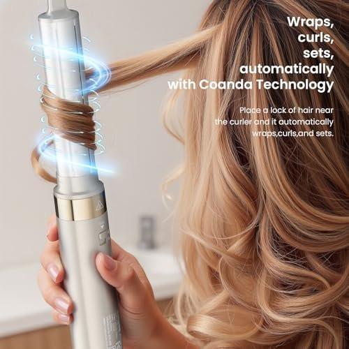 MESCOMB 5-in-1 Hot Air Styler Kit – 110.000 U/min Schnelltrockner, Auto-Wickel-Lockenwickler, Glätt- und Volumenbürsten All-in-One (Champagner Weiß)