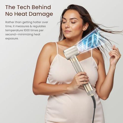 MESCOMB 5-in-1 Hot Air Styler Kit – 110.000 U/min Schnelltrockner, Auto-Wickel-Lockenwickler, Glätt- und Volumenbürsten All-in-One (Champagner Weiß)