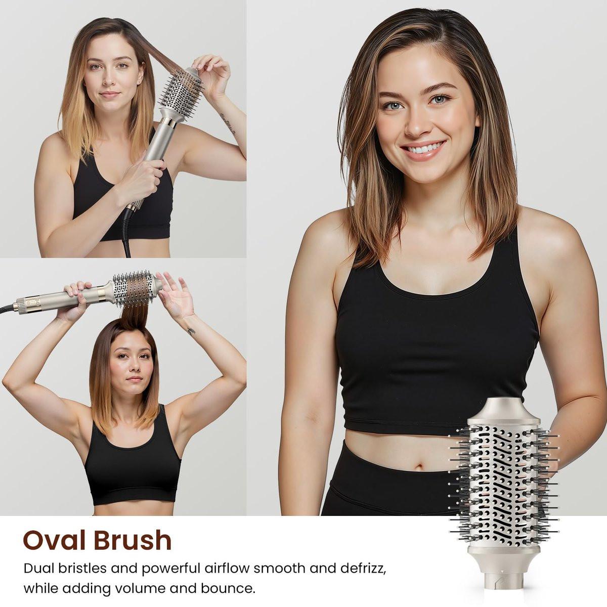 MESCOMB 5-in-1 Hot Air Styler Kit – 110.000 U/min Schnelltrockner, Auto-Wickel-Lockenwickler, Glätt- und Volumenbürsten All-in-One (Champagner Weiß)
