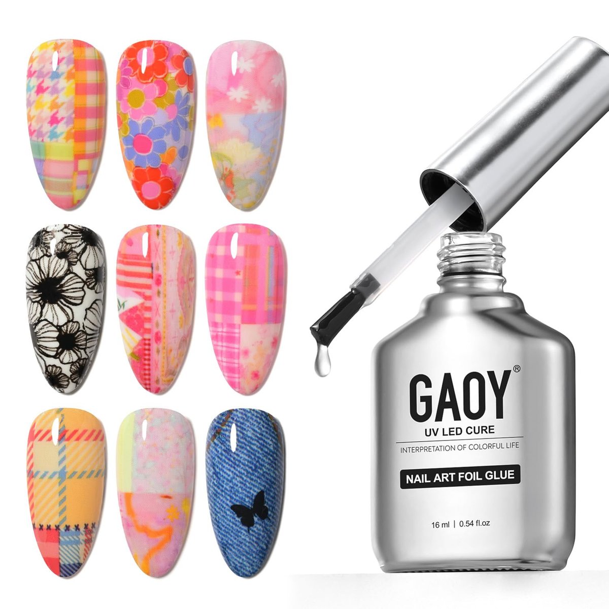 GAOY 16ml Nagelfolienkleber – Hochhaftender Folientransfer-Gel für Nagelkunst-Aufkleber, UV-Licht aushärtbarer Gel-Nagellack