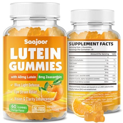Saajoor Lutein & Zeaxanthin Gummies – 40 mg Lutein & 8 mg Zeaxanthin für Augen Gesundheit, natürlicher Orangen-Geschmack, 60 Stück