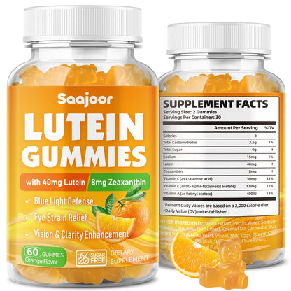 Saajoor Lutein & Zeaxanthin Gummies – 40 mg Lutein & 8 mg Zeaxanthin für Augen Gesundheit, natürlicher Orangen-Geschmack, 60 Stück