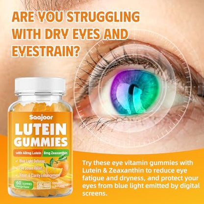 Saajoor Lutein & Zeaxanthin Gummies – 40 mg Lutein & 8 mg Zeaxanthin für Augen Gesundheit, natürlicher Orangen-Geschmack, 60 Stück