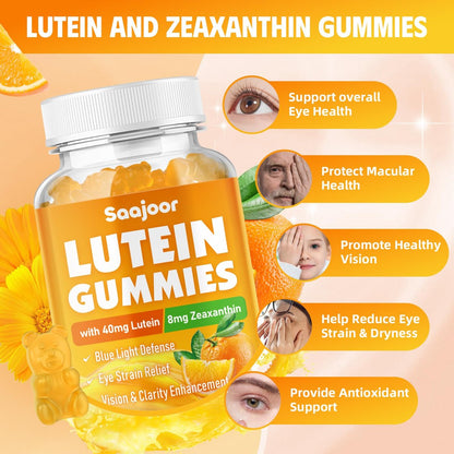 Saajoor Lutein & Zeaxanthin Gummies – 40 mg Lutein & 8 mg Zeaxanthin für Augen Gesundheit, natürlicher Orangen-Geschmack, 60 Stück