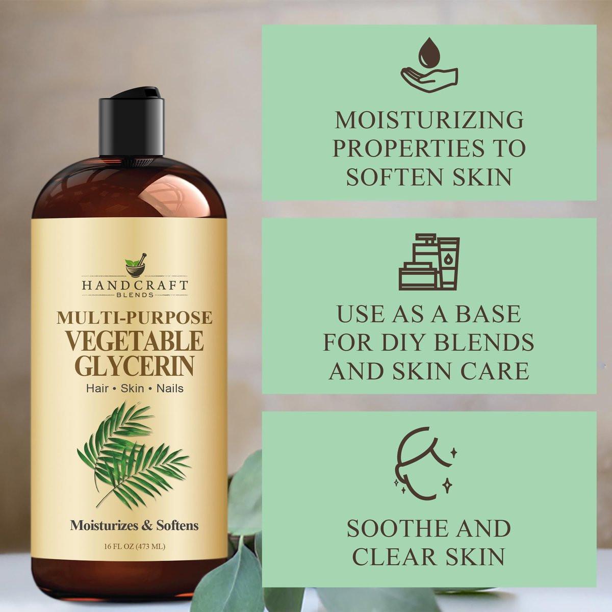 Handcraft Blends Pflanzliches Glycerin/Glycerin – für DIY-Mischungen 16 Fl Oz – 100 % rein und natürlich – Premiumöl für Haut und Haar – Haar und Körper – Massage