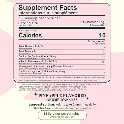 Zenvorica Premium Feminine Balance Gummis für Frauen - Ananas Gummis für den pH-Wert, vaginale Probiotika für Gesundheit & Wohlbefinden, vegan, glutenfrei, Immununterstützung, 30 Stück
