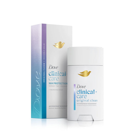 Dove Clinical + Care Antiperspirant Deodorant Invisible Solid Stick für Frauen Original Clean mit pflegendem Serum 2,6 oz