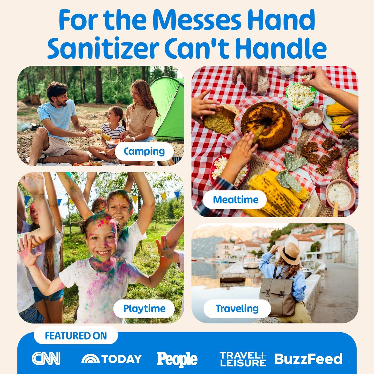 Fomin Mini Hand Sanitizer Tücher 8er Pack (8 Stück) - Duftfreie Mini-Feuchttücher - pH-ausgeglichen, biologisch abbaubar, antibakteriell für unterwegs - hypoallergen, insgesamt 64 Tücher
