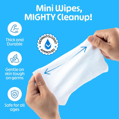 Fomin Mini Hand Sanitizer Tücher 8er Pack (8 Stück) - Duftfreie Mini-Feuchttücher - pH-ausgeglichen, biologisch abbaubar, antibakteriell für unterwegs - hypoallergen, insgesamt 64 Tücher